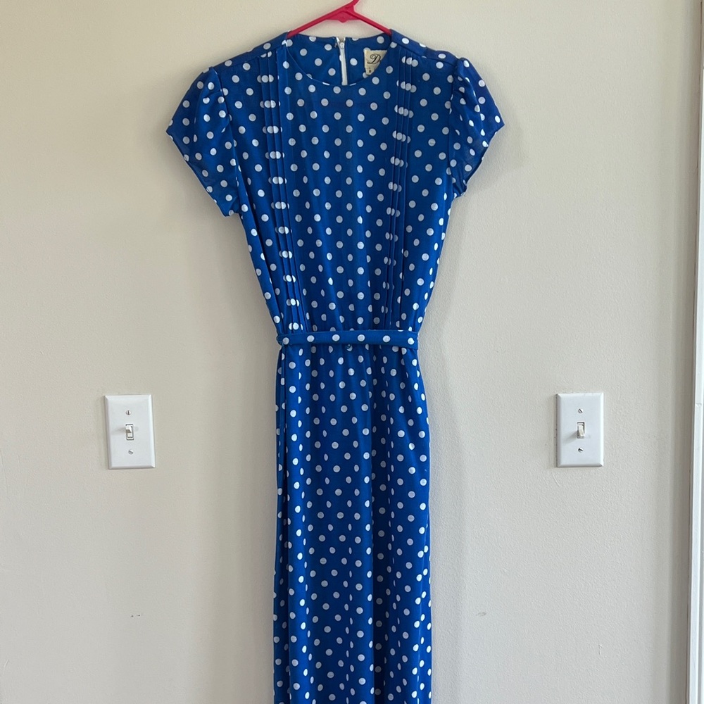Vintage Blue and White Polka Dot Dress Made by Darian